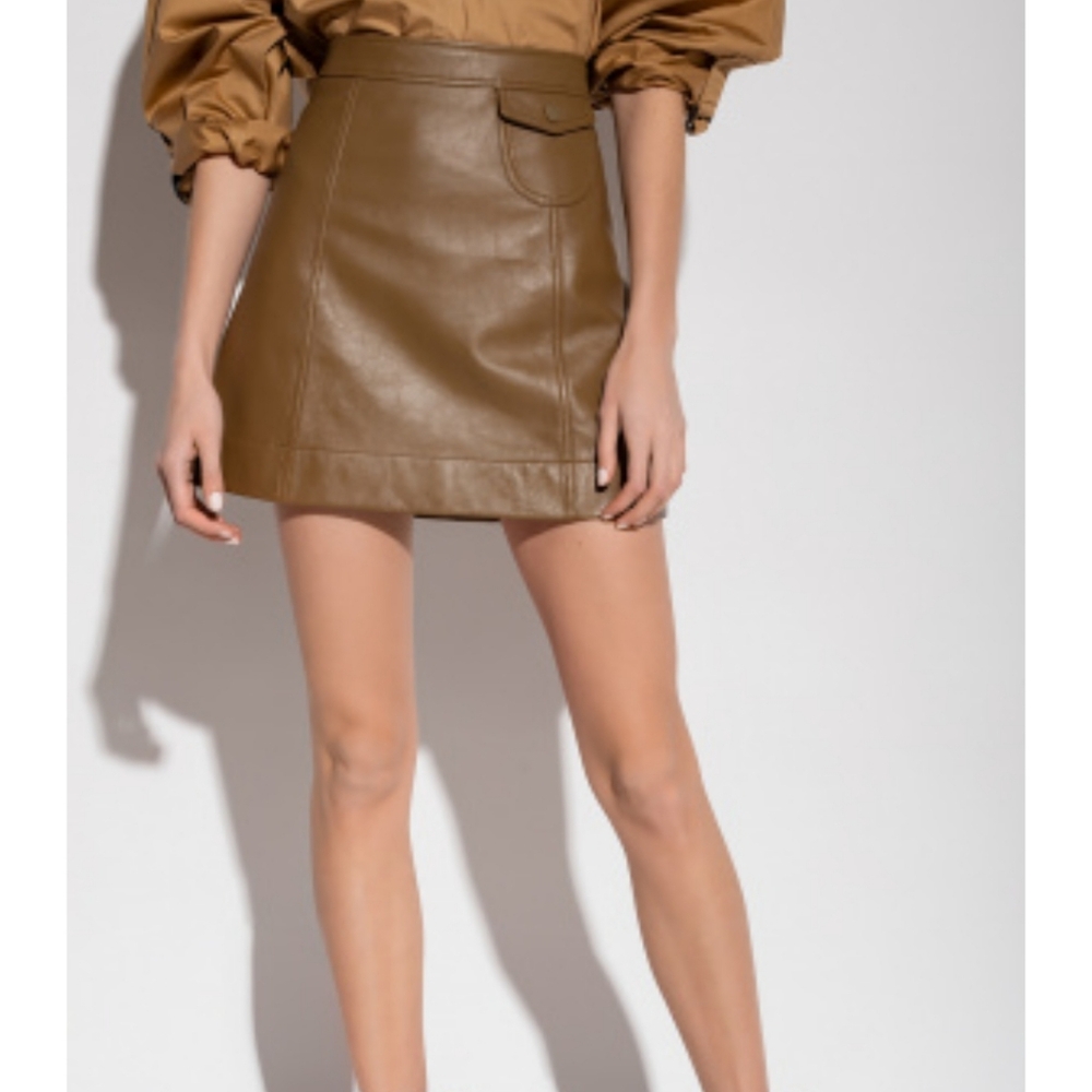 See By Chloe Leather Mini Skirt, Grove Brown, size xs